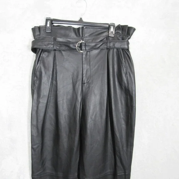 Blank NYC Faux Leather Paper Bag Waist Trousers Women's Size 31 Black Pants - Picture 3 of 13